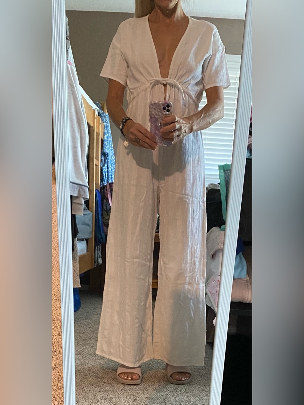 Roxy Cream Wide-Leg Tie-Front Jumpsuit~nwot